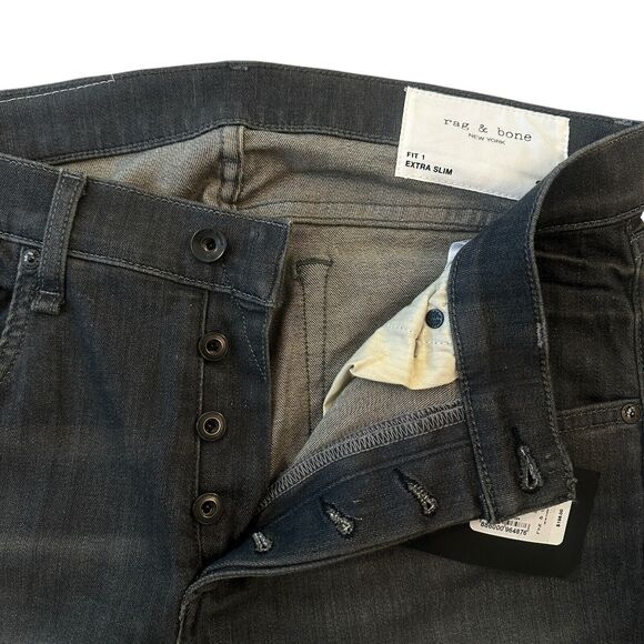 NEW RAG & BONE Men's Fit 1 Extra Slim Jeans Silver Gray Sz 33 (32x35) Button Fly - Picture 8 of 11